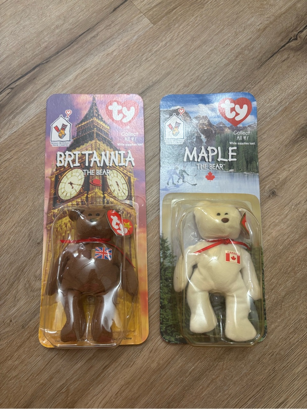 TY McDonald's Teenie Beanies Britannia Bear & Maple Bear 1999 — Set of 2